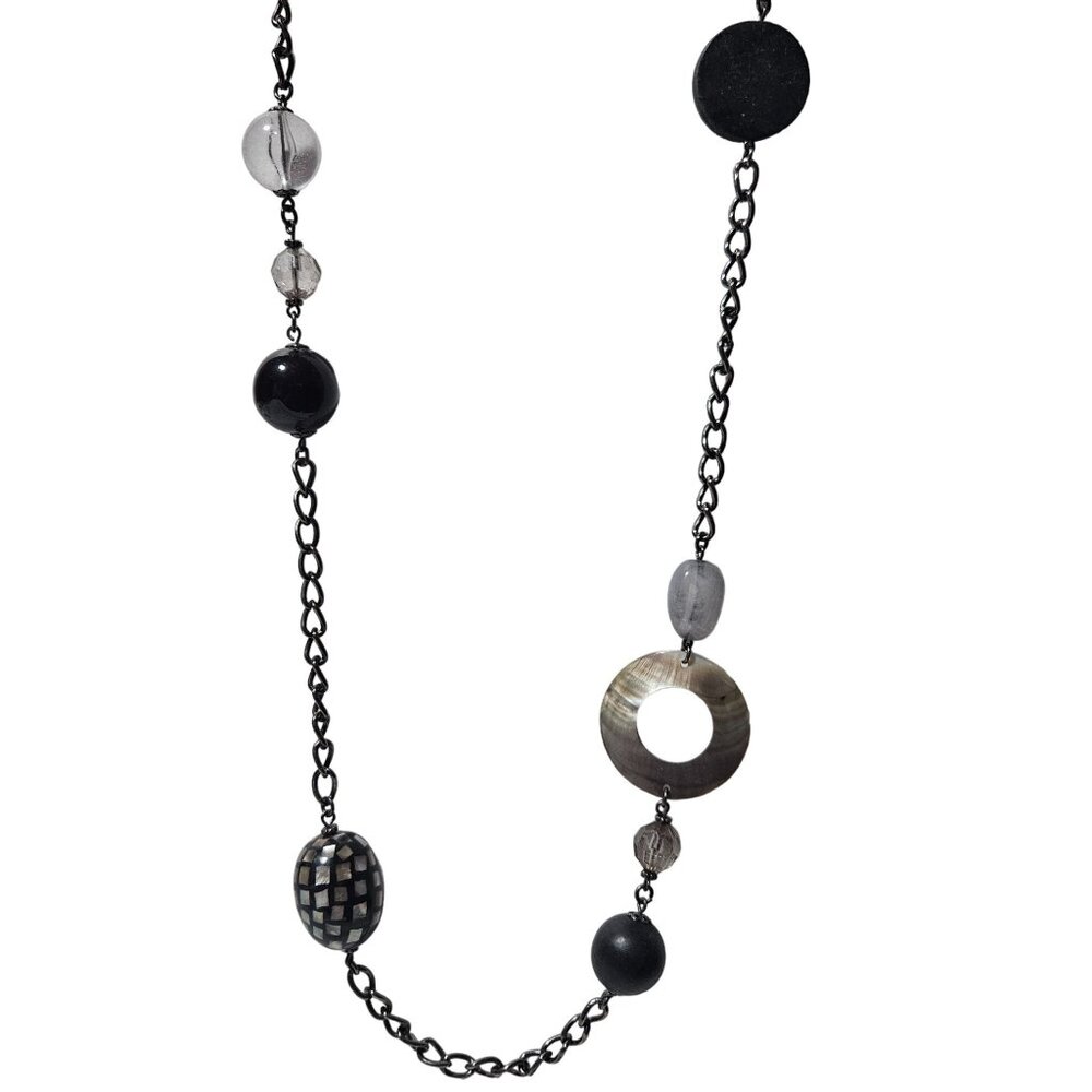 Cookie Lee Elegant Black Clear Disc Beaded Statement Necklace Fashion Jewelry